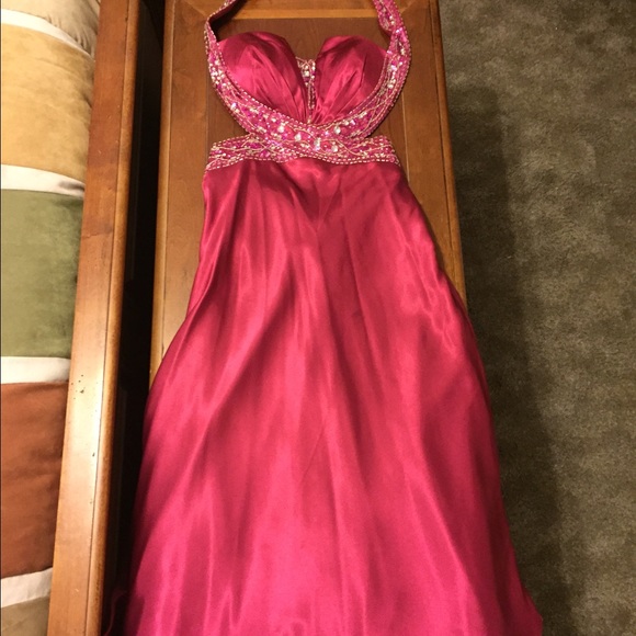 Embellished backless prom dress