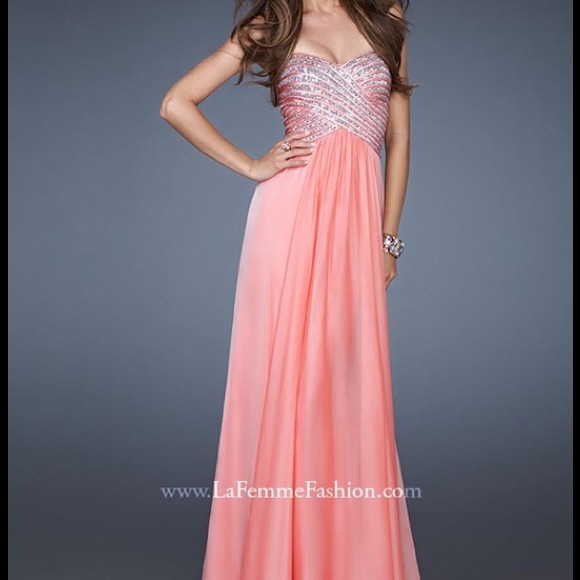 La Femme strapless sequined coral dress