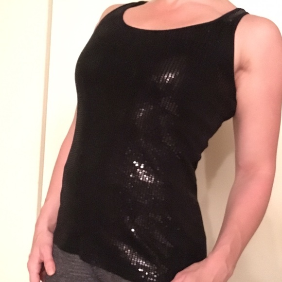 Express Black Sequin Front Tank. - Picture 1 of 3