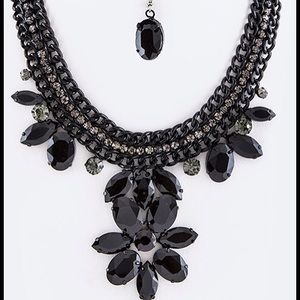 Crystal Flower & Layer Chains Statement Necklace.