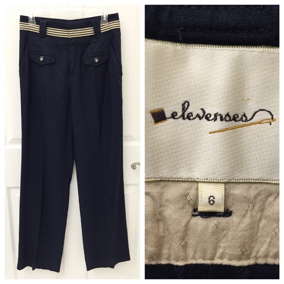 Anthropologie Linen Blend Navy Blue Pants Nautical