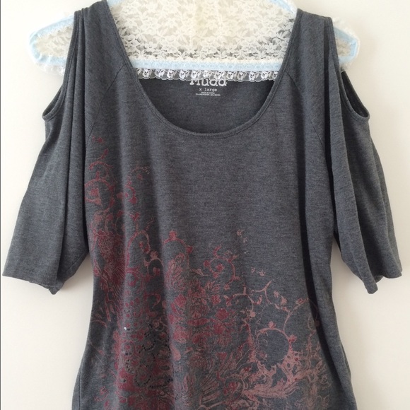 Gray Top with Cut Out Shoulders