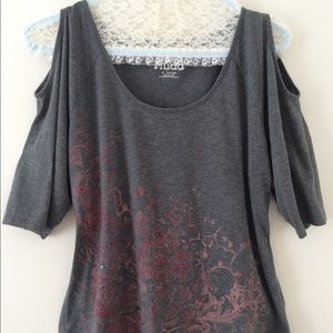 Gray Top with Cut Out Shoulders