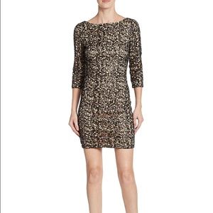 Aidan mattox floral lace sequin sheath dress