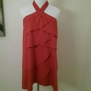 Hawks coral ruffled halter tunique dress size S