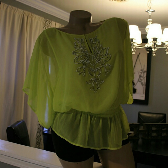 Moda International Tops - Beaded neon Moda International sz small