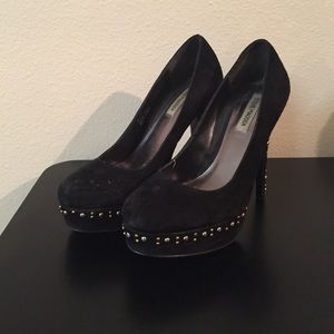 Black Suede Studded Pumps