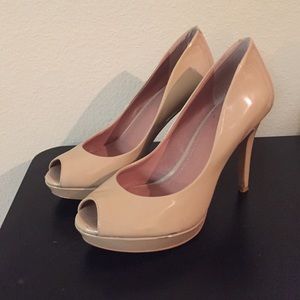 Nude Patent Peep Toe Pump