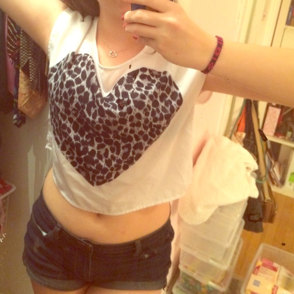 White crop top with cheetah print heart