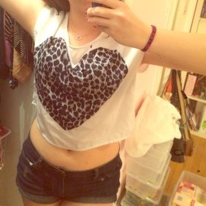 White crop top with cheetah print heart