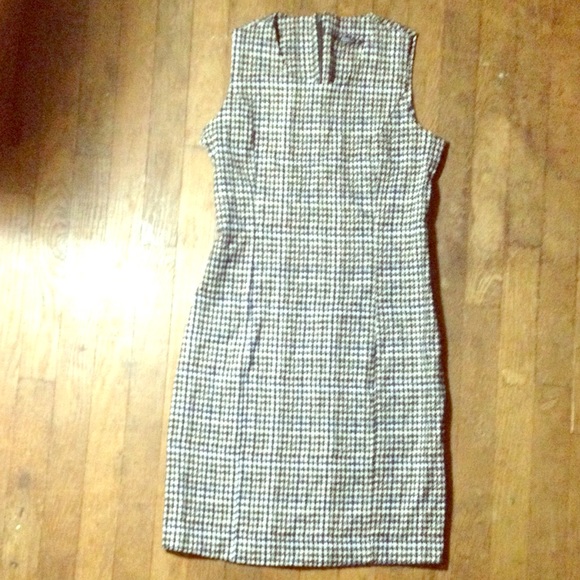 Stretchy Crewneck Houndstooth Wiggle Dress W/slit