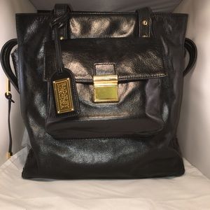 Badgley Mischka Helena Raffia Shine Leather Tote