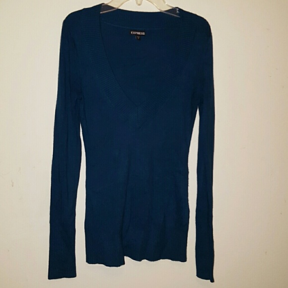Express drk teal deep v neck cotton blend sweater