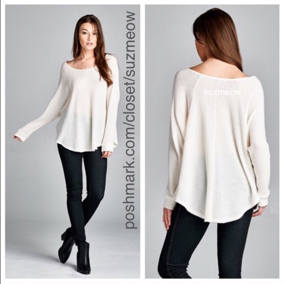 Last one! Ivory Waffle Knit Thermal Slouchy Sweater - Picture 2 of 3