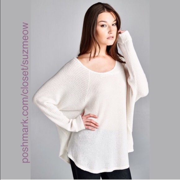 Last one! Ivory Waffle Knit Thermal Slouchy Sweater - Picture 3 of 3
