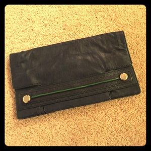 Banana Republic dark blue clutch w/ green accents