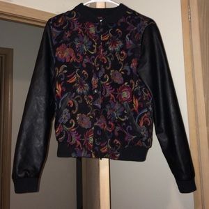 leather sleeved bomber jacket