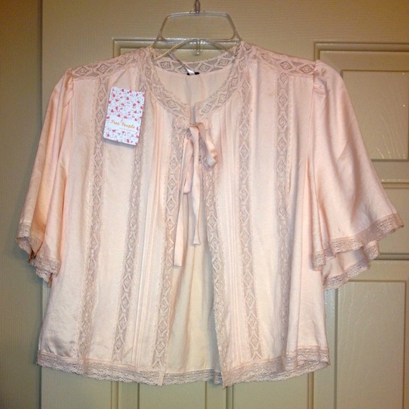 NEW+TAGS FREE PEOPLE silk feel & lace tie cardigan