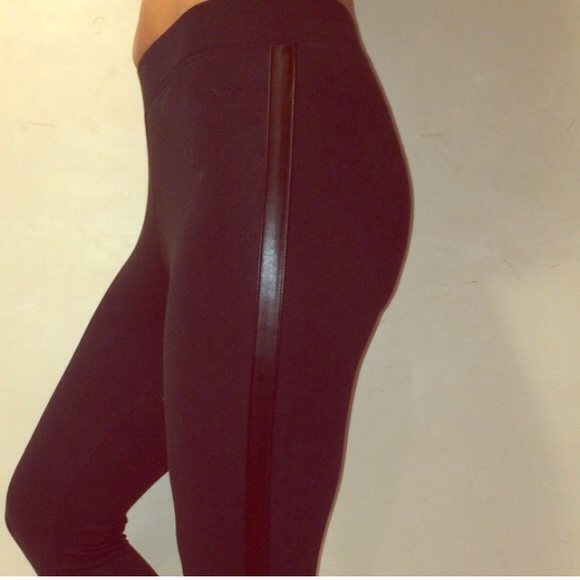 PINK black leather detail leggings
