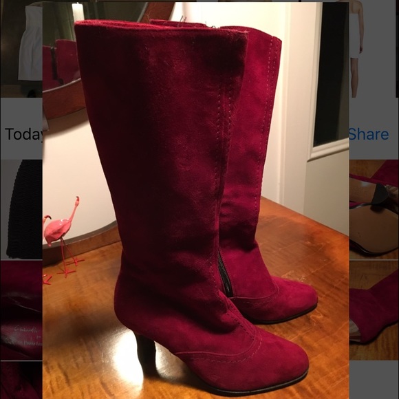 Boot art in berry red suede by PAULO W accent heel