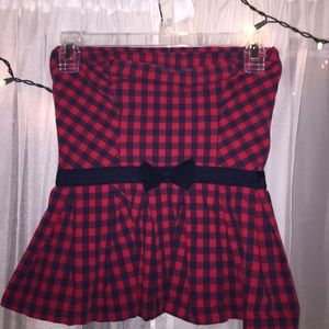 Red & Navy plaid A&F corset peplum top