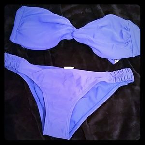 Royal blue strapless bathing suit