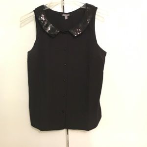 Black Chiffon tank top with sequin collar