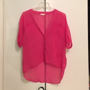 Pink High-Low Button Up Blouse