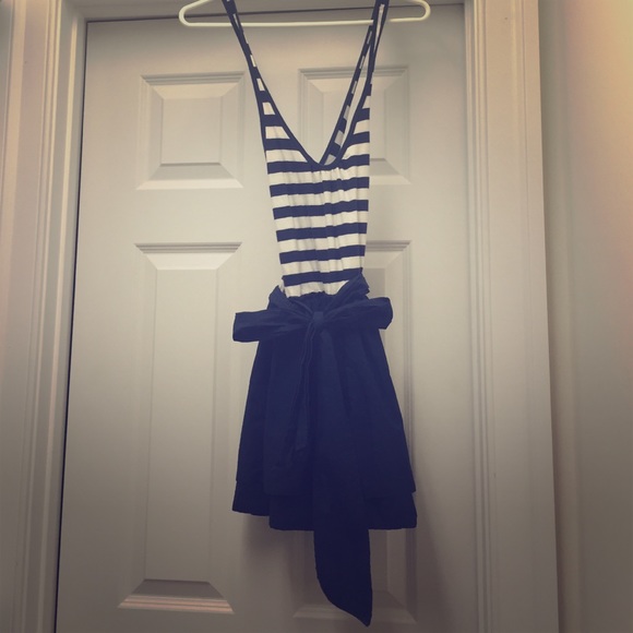 Navy and white striped cross-back dress (size S)