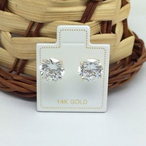 14K Yellow Gold CZ Stud Earring 8mm