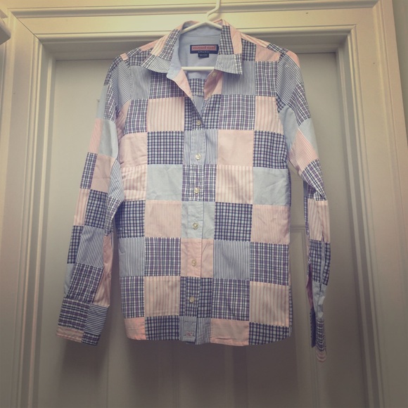 Vineyard Vines blue & pink patchwork shirt (sz 4)