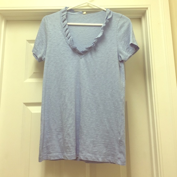J. Crew blue v-neck ruffle t-shirt (size S)