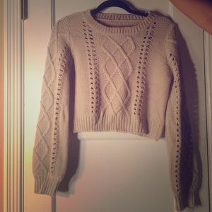 Cream Cropped Knit Sweater