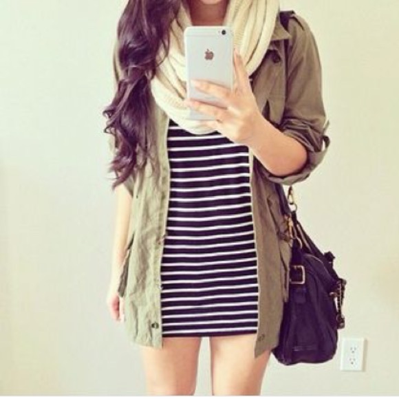 Black and white striped dress.