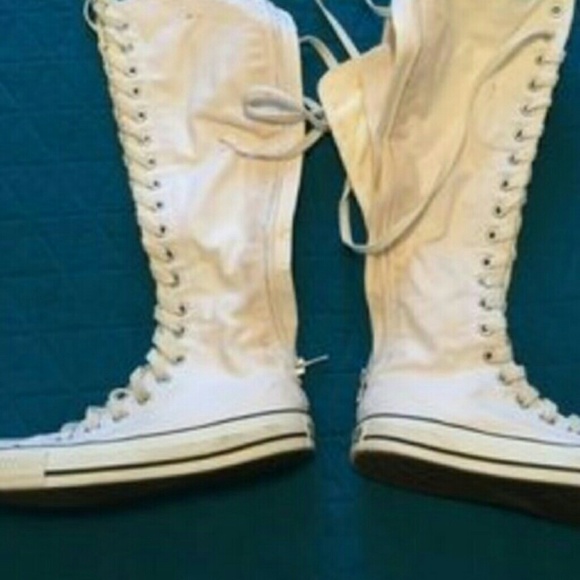 All white brand new knee high converses size 8