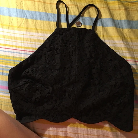 Lacey black scalloped cross back crop top