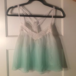 Sheer White/Green and Lace Tank