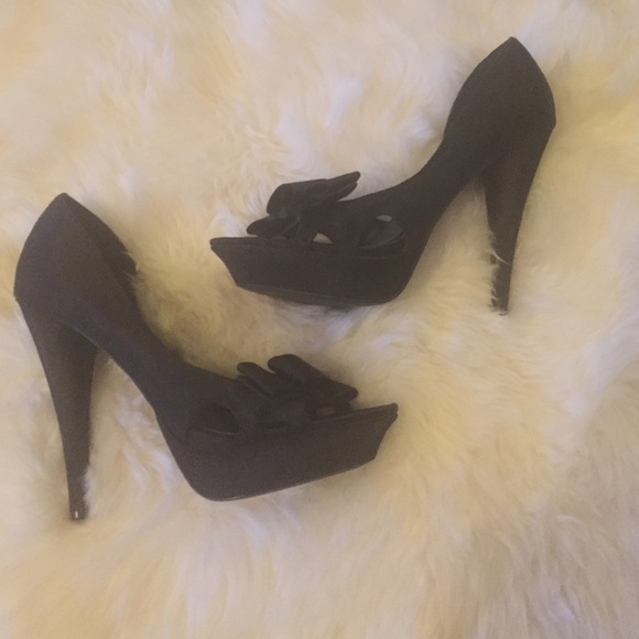 Black satin heels