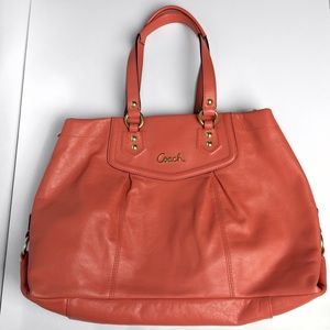 Coral Coach Leather Brass Ashley Carryall Bag