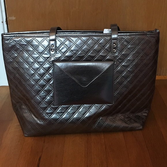 Metallic Grey Leather Travel Tote
