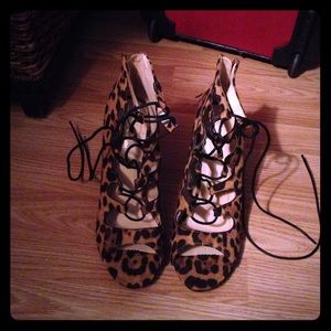 Sexy lace up leopard print heels