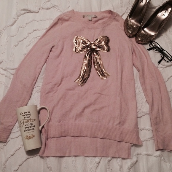 Lauren Conrad Sequin Bow Pink Sweater