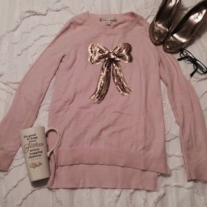 Lauren Conrad Sequin Bow Pink Sweater