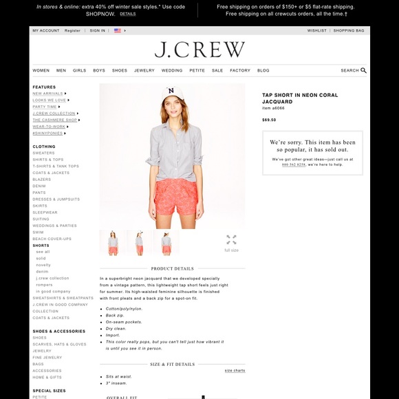 J crew tap short in neon coral