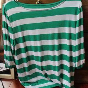 Green and White Striped Ann Taylor Top