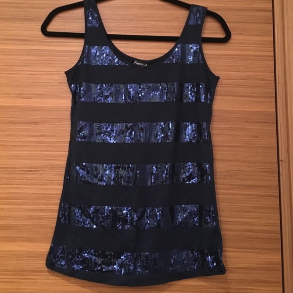 Striped sequin blue tank top - Picture 1 of 1