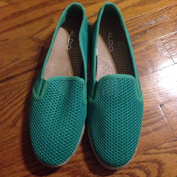 Teal/green slip ons