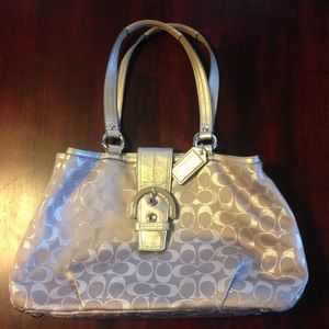 Silver Metallic Coach Handbag