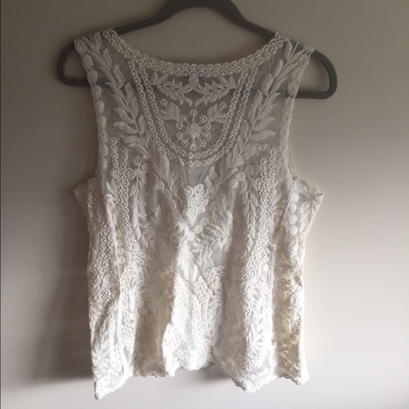 EXPRESS Embroidered Tank Cream SZ S - Picture 3 of 4