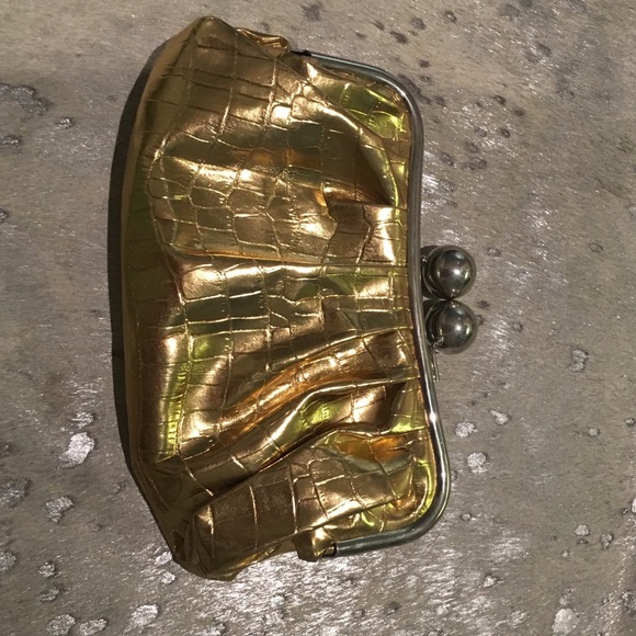 Gold Leather Clutch - Picture 1 of 3